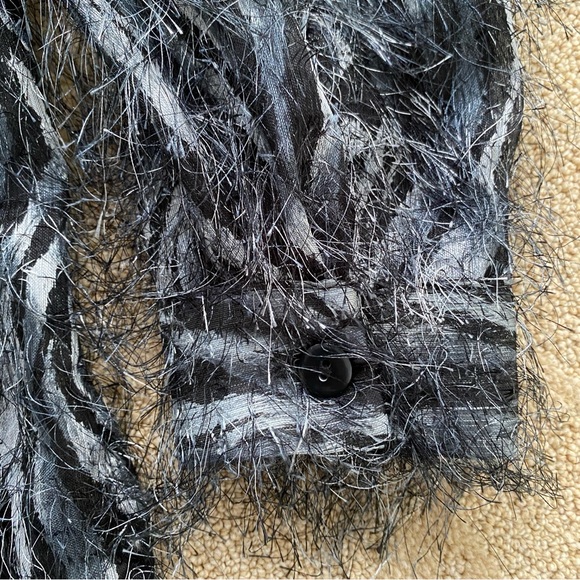 Long Sleeve Button Down Faux Feather Fringe Shacket Black White Women's Large - Picture 7 of 10